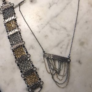 Multi metal chain Necklace and bracelet set